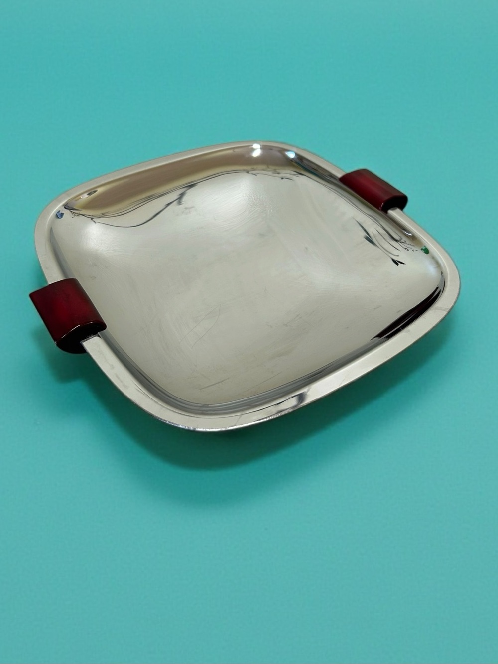 Vintage Glo-Hill Gourmates Chrome Serving Tray Red Bakelite Handles